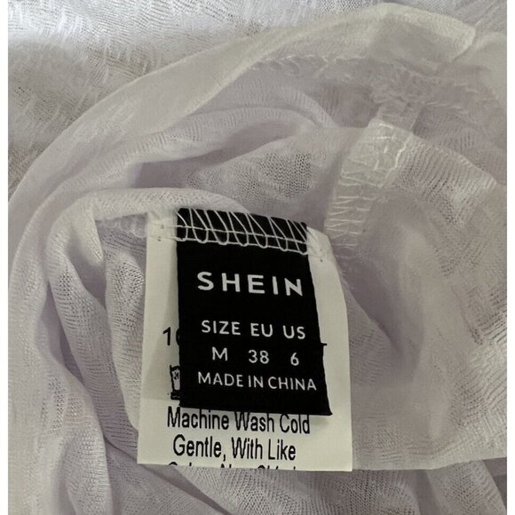 Shein ~ Size Medium ~ Short Sleeve Sheer Open Back Top ~ White - Picture 4 of 5
